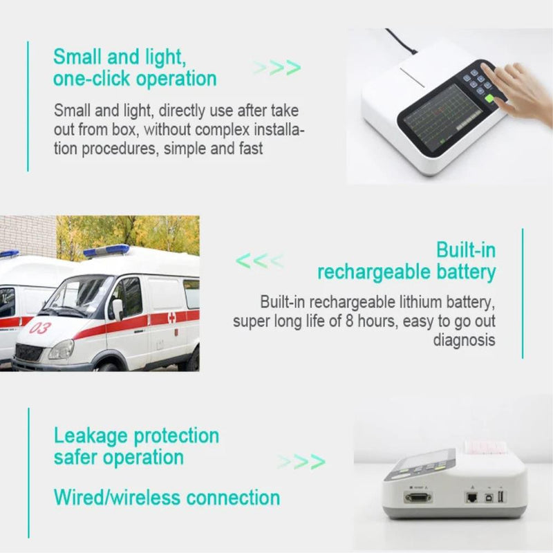 Portable 12 Lead ECG Monitor EKG Machine 6 Channel