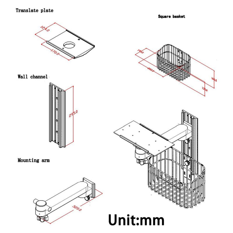 Aluminum Alloy Swivel Wall Mount Bracket, Equipment Monitor Stand with Storage Basket