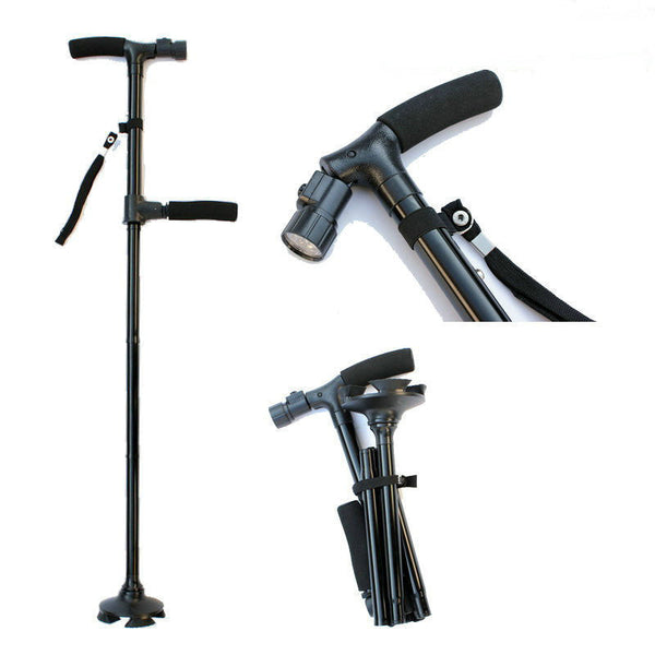 LED Folding Telescopic Cane Crutch Lightweight Safety